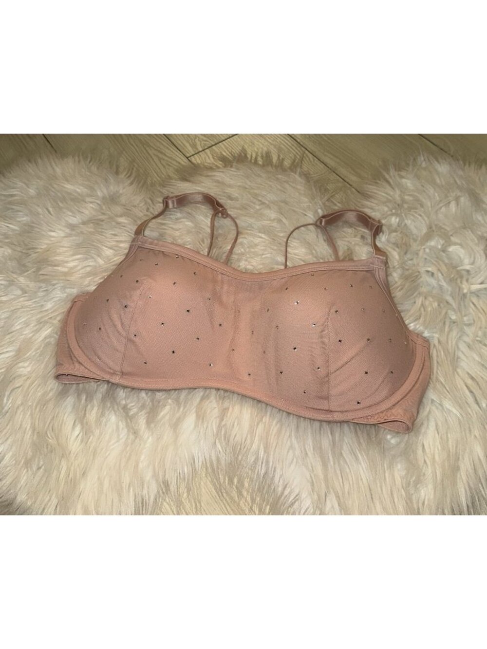 Pink Victorias Secret Push Up Bra Cami Padded Rhinestones WF Womens L-DD Pink